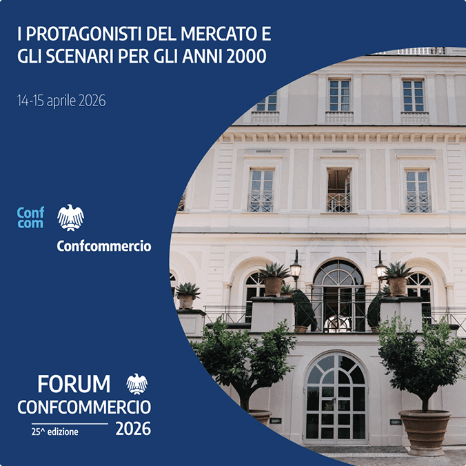 Promotional poster for Forum Confcommercio 2006, discussing market protagonists and future scenarios.